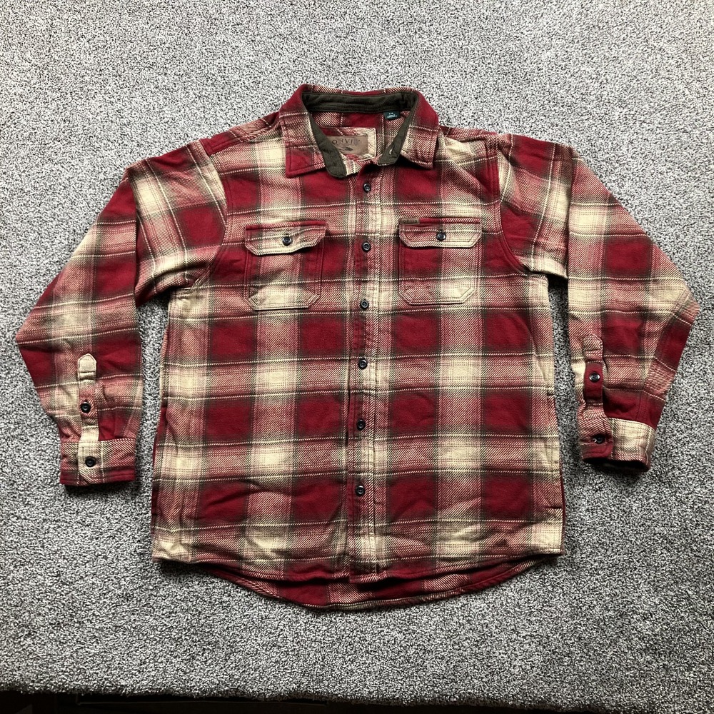 ORVIS Shirt Large Heavy Perfect Flannel Jacket Plaid Shacket‎ Side Pockets